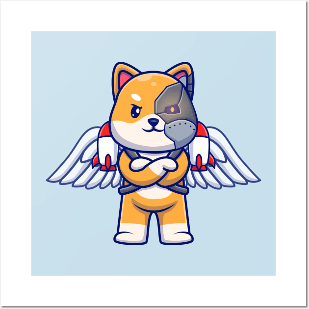 Cute Shiba Inu Robot Cyborg With Wing And Rocket Cartoon Wall Art by Catalyst Labs